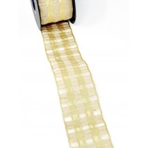 Metro cinta tela 60mm organdí motivo cuadros beig/oro