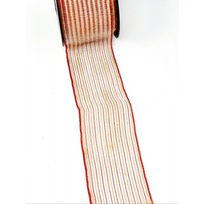 Rollo cinta tela yute natural c/rayas 65mm x 10mtros  rojo
