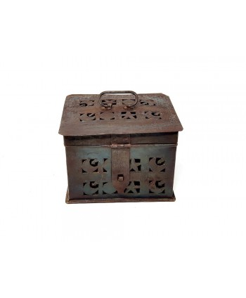 Caja decoración hierro oxido rectangular calada 17 x 14cm Alt 11cm