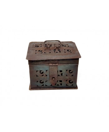 Caja decoración hierro oxido rectangular calada 20 x 17cm Alt.14cm