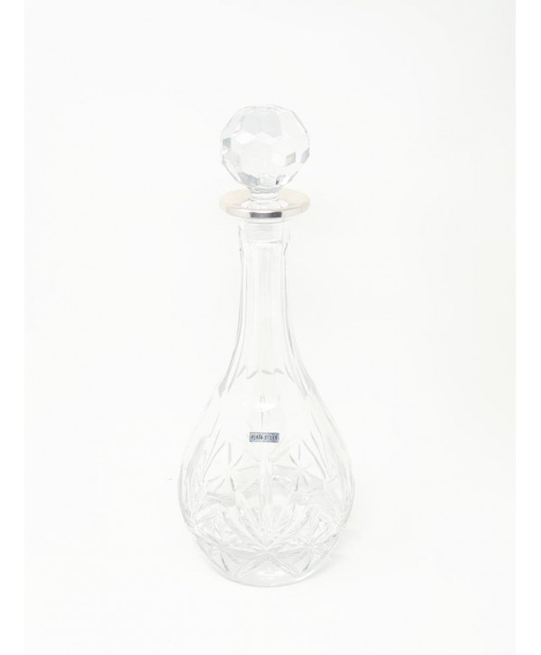 Botella cristal tallado c/aro plata 32x13cm