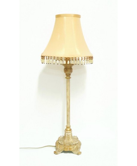 Lámpara sobremesa dorada patina blanca Alt.73cm c/pantalla d.28cm