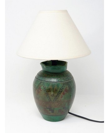 Lámpara sobremesa cerámica pintada verde Alt 33cm c/pantalla d 22cm