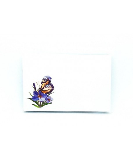 Lote 50 tarjetas regalo 9,4x6,2cm flor c/mariposa