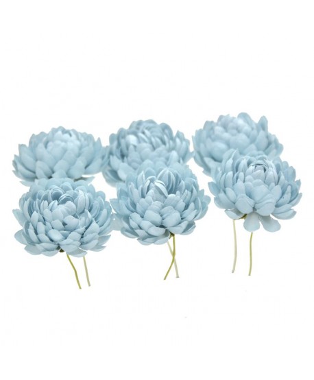 Bolsa 6 unidades flor crisantemo 3,5cm azul empolvado