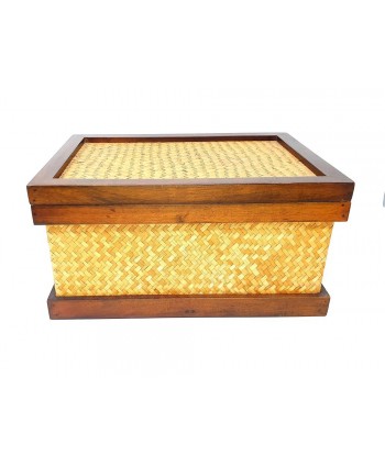 Caja decoración rectangular madera c/rafia 32x23x17cm
