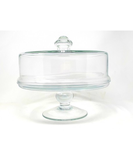 cristal plato tarta c/pie c/tapa Alt.27cm d.30cm