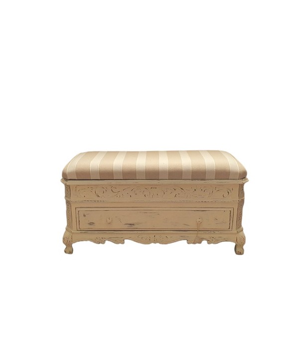 Banco baúl c/cajón tapizado en beige 90 x 38 x 46
