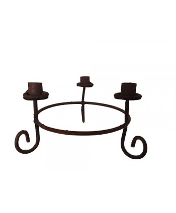 Alquiler candelabro mesa bajo 3 brazos hierro oxido d 25cm
