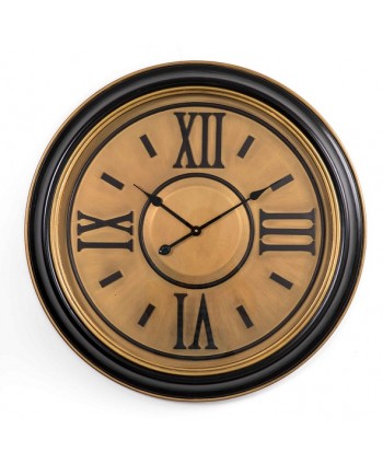 Reloj pared d.80cm 7cm circular de madera y cristal negro y oro