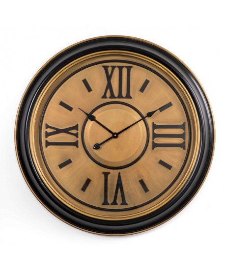 Reloj pared d.80cm 7cm circular de madera y cristal negro y oro.