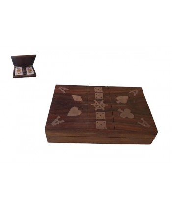 Juego de mesa madera cartas/dados c/caja 18x11x4cm