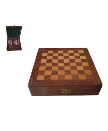 Juego de mesa ajedrez/damas/domino/dados de madera 20x20x4 5cm