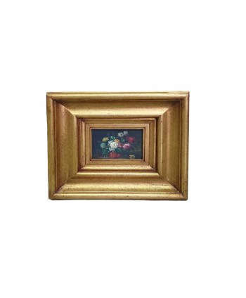 Cuadro óleo pintado en madera 13 x 18 con marco 45x40cm mod 370 flores