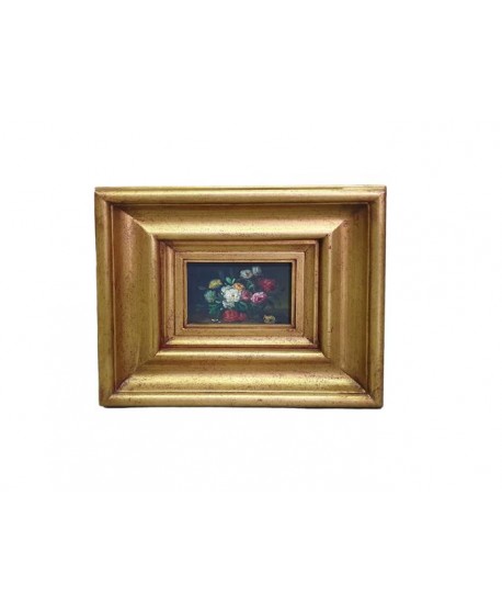 Cuadro óleo pintado en madera 13x18cm con marco 45x40cm mod.370  flores