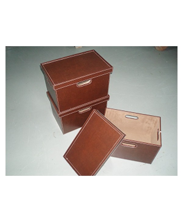 Caja almacén cuero marrón apilable 26x26x40cm