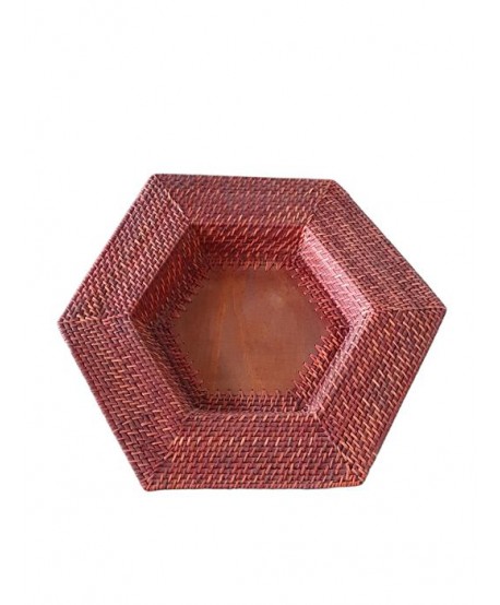 Plato hexagonal rattan rojo 45x45x6,4cm  