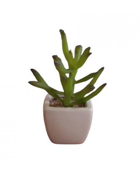 Maceta artificial d. 5x5cm mini cactus tiesto cuadrado cerámica blanca