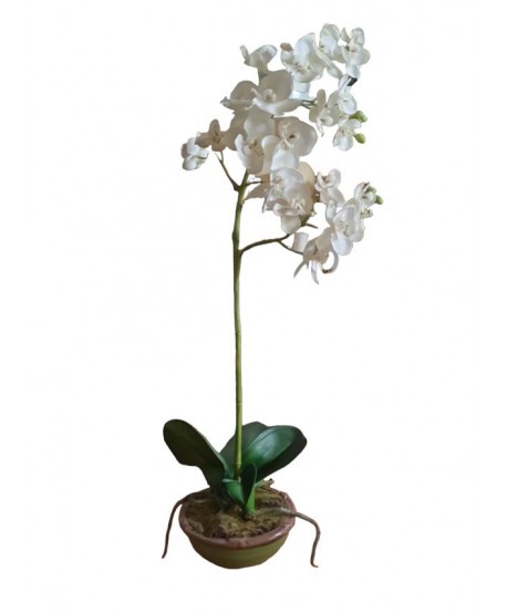 Maceta artificial orquídea d.12cm phalaenopsis tela blanca h.35cm tiesto verde