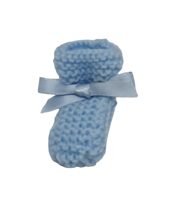 Montaje regalo bautizo bebe patuco lana 4x3cm azul cielo