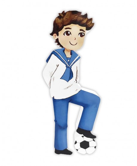 Figura porexpán niño comunión c/balón marinero moreno 40x18x4cm