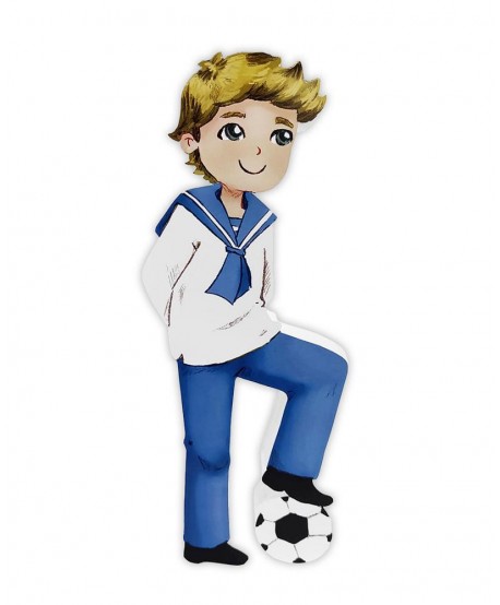 Figura porexpán niño comunión c/balón marinero rubio 40x23x4cm