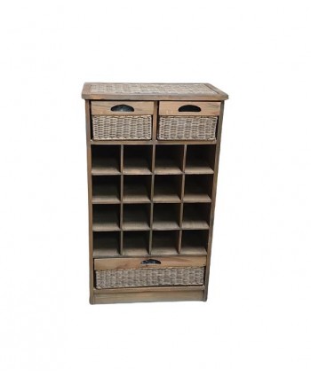 Botellero-mueble madera/rattan 2 1 cajón 54x31x93cm
