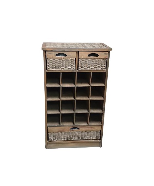 Botellero-mueble madera/rattan 2 1 cajón 54x31x93cm