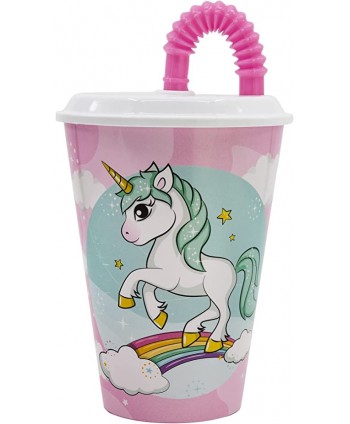 Vaso unicornio reutilizable c/tapa y sorbete rosa 430ml