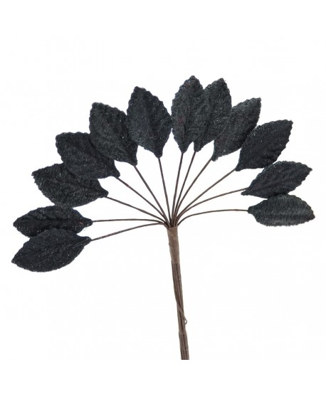Pomito flor mini tela hojas terciopelo 3,5 x 1,8cm negra