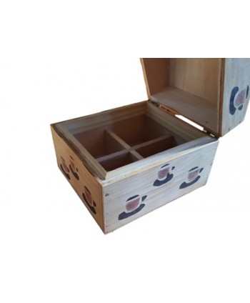 Caja tetera madera pintada 4 compartimentos para infusiones 16x16x16cm