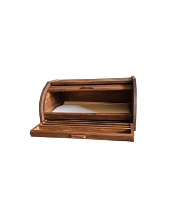 Panera mesa c/tabla pan madera encerado con tapa de persiana enrollable 42x27x19,5cm