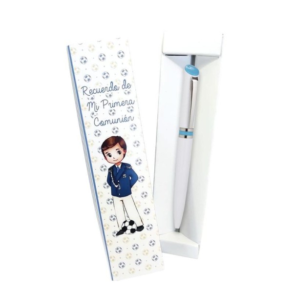 Bolígrafo personalizable franja azul + caja niño almirante