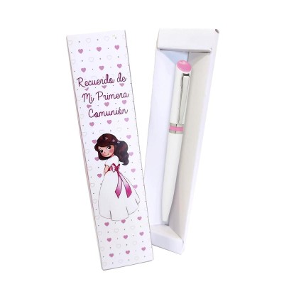 Bolígrafo personalizable franja rosa   caja niña