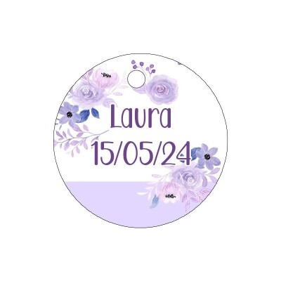 Pliego 20 tarjetas personalizable flores lilas d 4 2cm