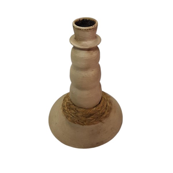 Portavela candelabro barro c/esparto d.12cm Alt.20cm