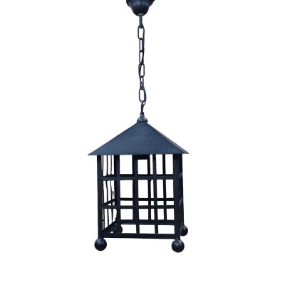 Lámpara techo farol hierro rejilla sin cristal 24x24x45cm negro