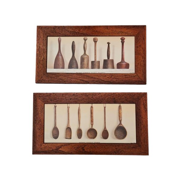 Cuadro marco lamina tabla oleografía 33x60cm motivo Pasapurés antiguo de madera/ cucharas maderas surtidos