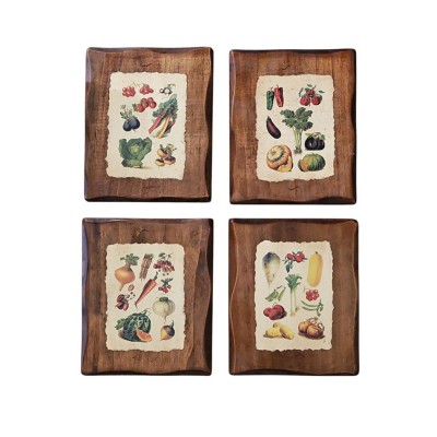 Juego 4 cuadro tabla lámina nogal 25x20cm motivo verduras