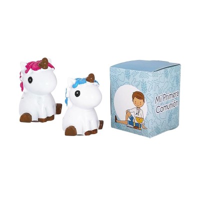 Bálsamo brillo labios unicornio 4cm diámetro x 3 x 3 5cm c/cajita niño comunión surtidos