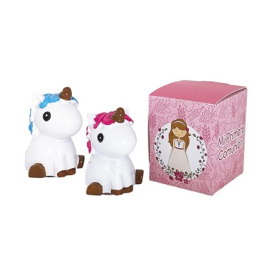 Bálsamo brillo labios unicornio 4cm diámetro x 3 x 3 5cm c/cajita niña comunión surtidos