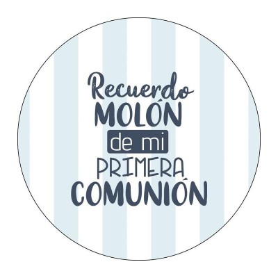 Pliego 35 pegatinas personalizable recuerdo molón mi primera comunión d 3cm azul