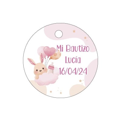 Pliego 20 tarjetas personalizable conejo rosa d 4 2cm