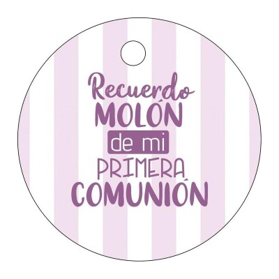 Pliego 20 tarjetas comunión redonda d 4 2cm recuerdo molón de mi primera comunión rosa