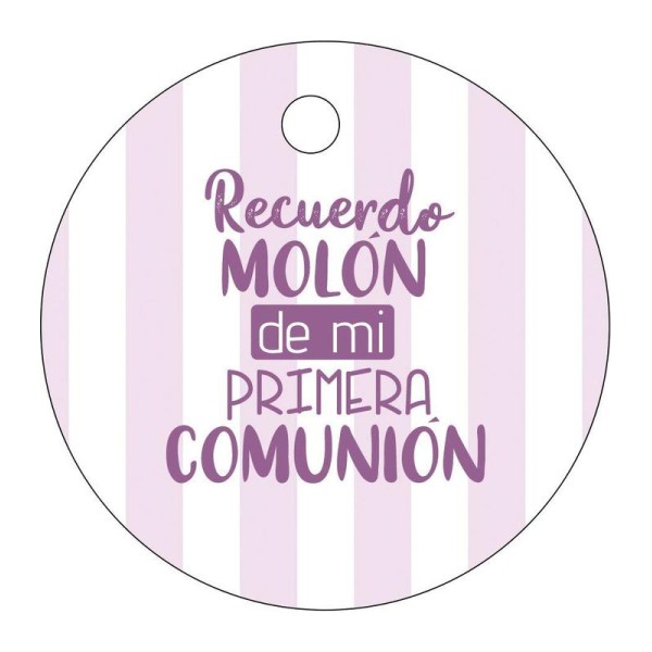 Pliego 20 tarjetas comunión redonda d.4,2cm recuerdo molón de mi primera comunión rosa