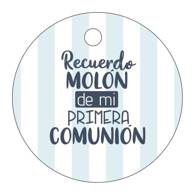 Pliego 20 tarjetas comunión redonda d 4 2cm recuerdo molón de mi primera comunión azul