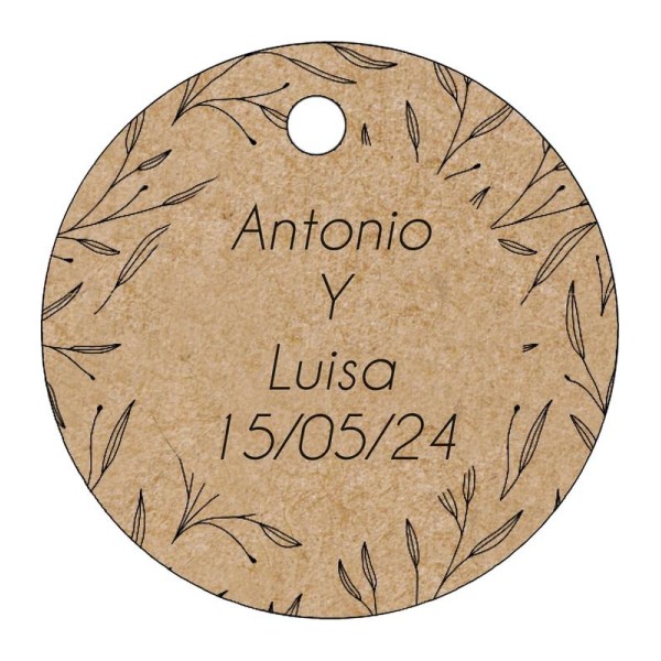 Pliego 20 tarjetas personalizable redonda d.4,2cm Kraft hojas