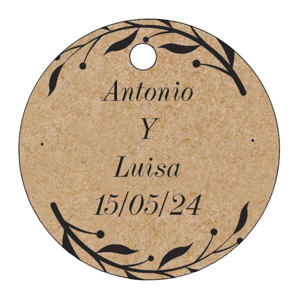 Pliego 20 tarjetas personalizable redonda d.4,2cm Kraft hojas