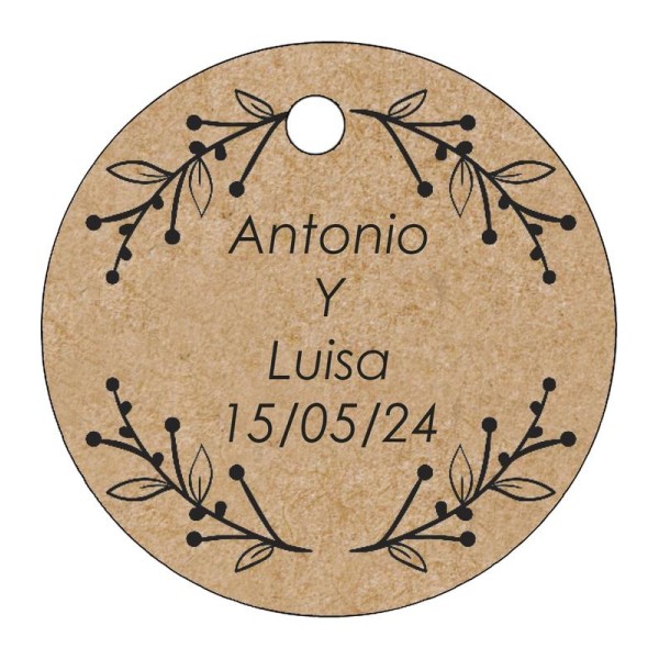 Pliego 20 tarjetas personalizable redonda d.4,2cm Kraft hojas