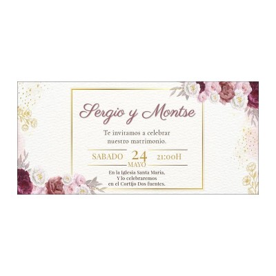 Invitación boda personalizada c/sobre beige papel estucado mate 250gr 9 5 x 22cm